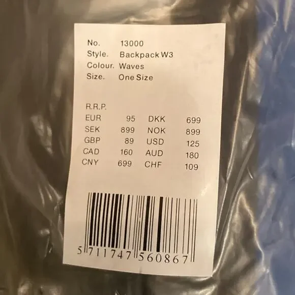 NWT Rains Backpack Blue Waves Adjustable Straps Zippered Pockets Unisex - Picture 7 of 7